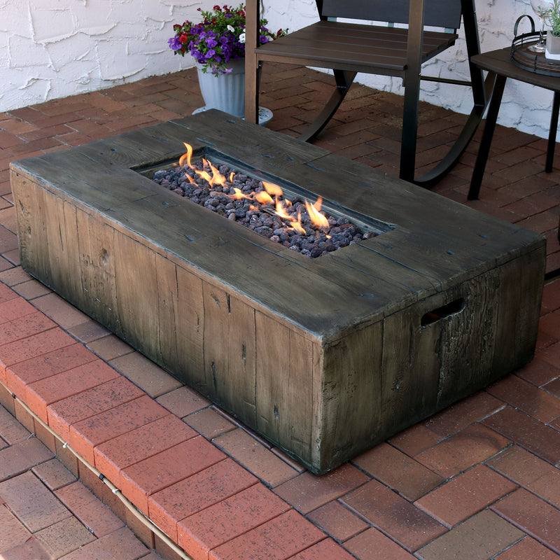 Sunnydaze Rustic Faux Wood Outdoor Propane Gas Fire Pit Coffee Table - 48"