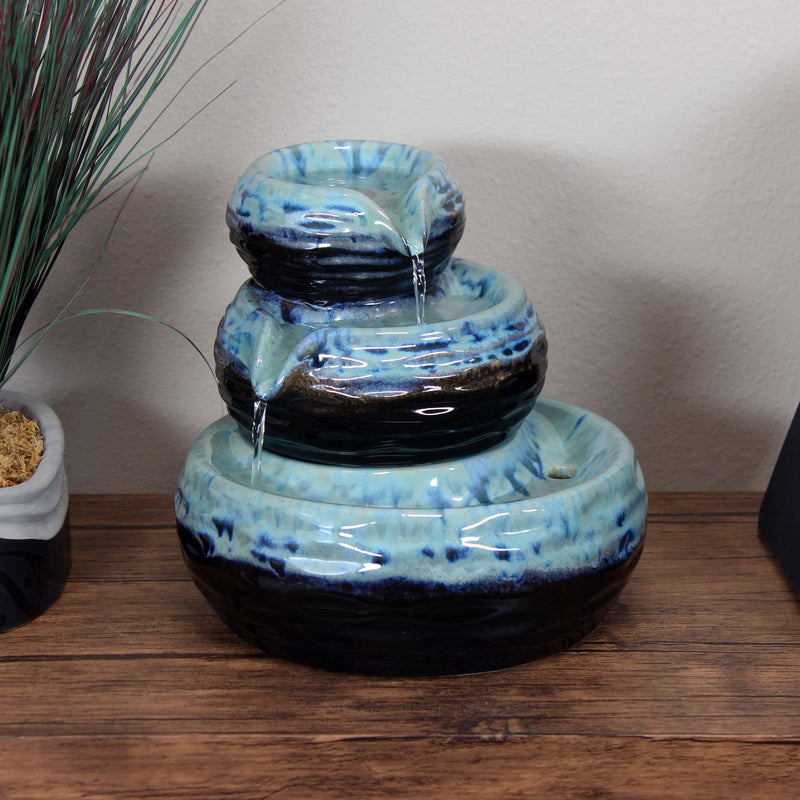 Sunnydaze 3-Tier Modern Textured Bowls Ceramic Indoor Tabletop Water Fountain, 7-Inch