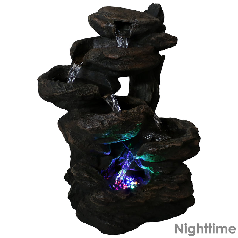 Sunnydaze Staggered Rock Falls Tabletop Fountain with LED Lights - 13"
