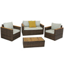 Sunnydaze Kenmare 4-Piece Patio Furniture Set - Rattan and Acacia with Cushions