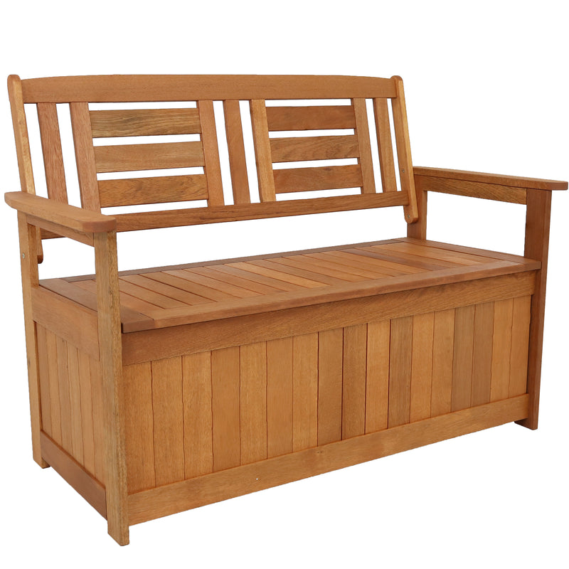 Sunnydaze Meranti Wood Outdoor Storage Bench with Teak Oil Finish - 47-Inch