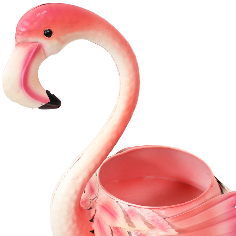 Sunnydaze Pink Flamingo Metal Outdoor Garden Statue with Flowerpot - 36-Inch