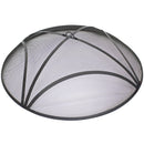 Outdoor fire pit spark screen is made of black reinforced steel mesh for lasting strength.
