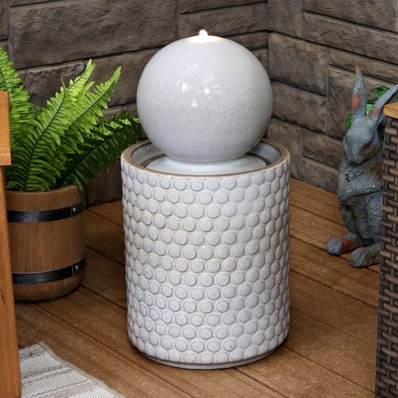 Sunnydaze Modern Orb on Circle-Pattern Base Ceramic Fountain - 23.5"