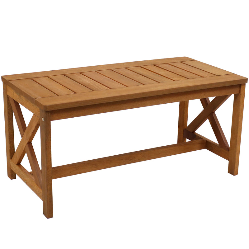 Sunnydaze Meranti Wood Outdoor Patio Coffee Table with Teak Finish - 35-Inch