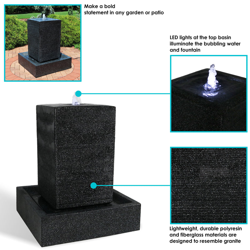 Sunnydaze Large Pillar Outdoor Water Fountain with LED Lights - 40" H