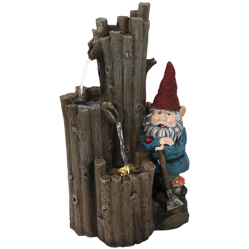 Sunnydaze Resting Gnome Outdoor Water Fountain with LED Light - 17-Inch