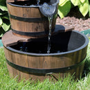 Sunnydaze Country 2-Tier Wood Barrel Water Fountain with Hand Pump - 23" H