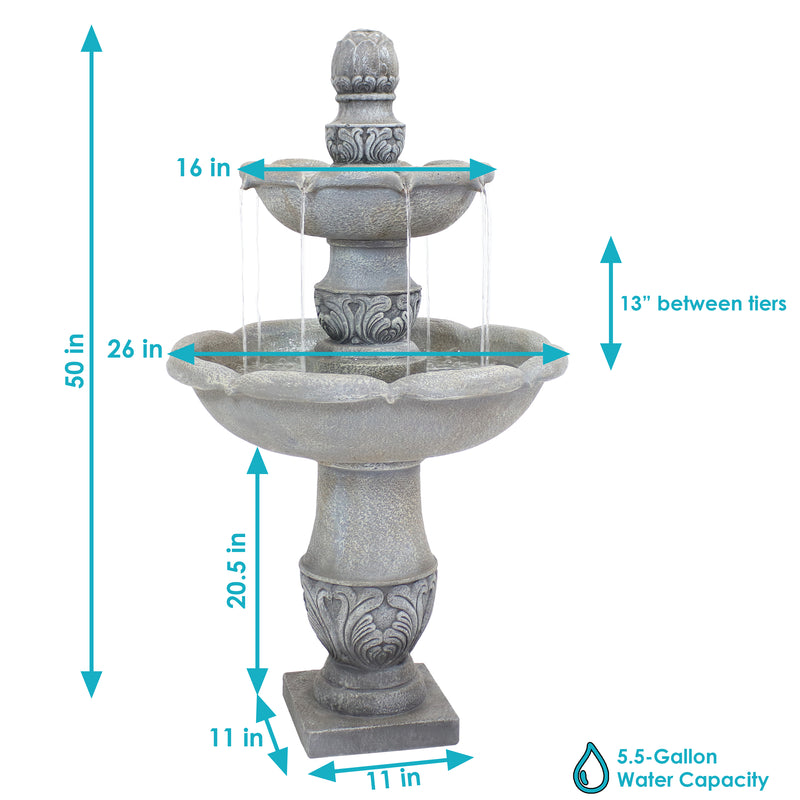 Sunnydaze 2-Tier Outdoor Water Fountain - French Garden Design - 50"