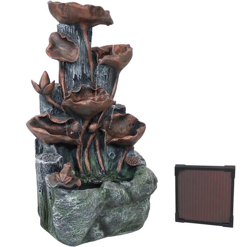 Sunnydaze Driftwood and Flourishing Stems Cascading Solar Powered Fountain with Battery Pack and LED, 30-Inch