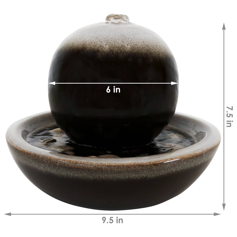 Sunnydaze Ceramic Tabletop Water Fountain with Modern Orb Design - 7"