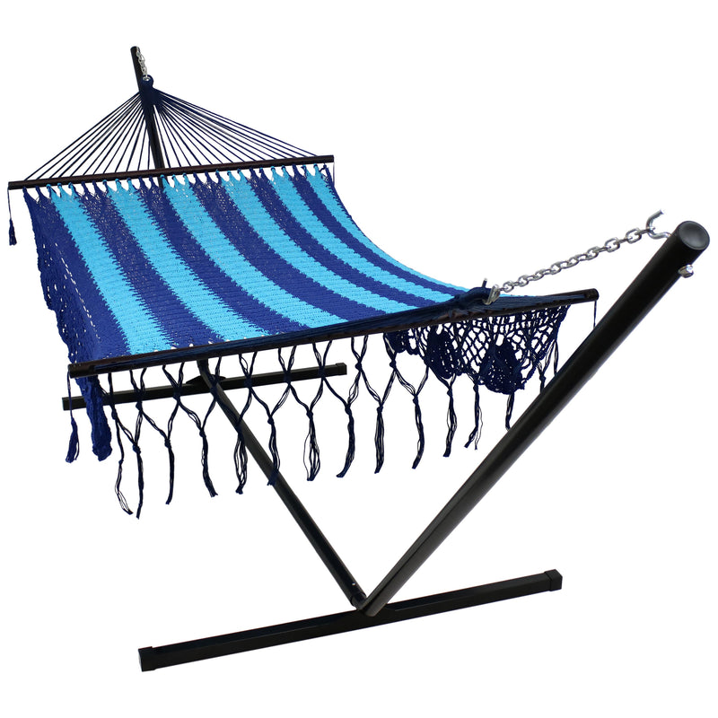 Sunnydaze Deluxe American Style Mayan 2-Person Hammock with Spreader Bars & 15-Foot Hammock Stand