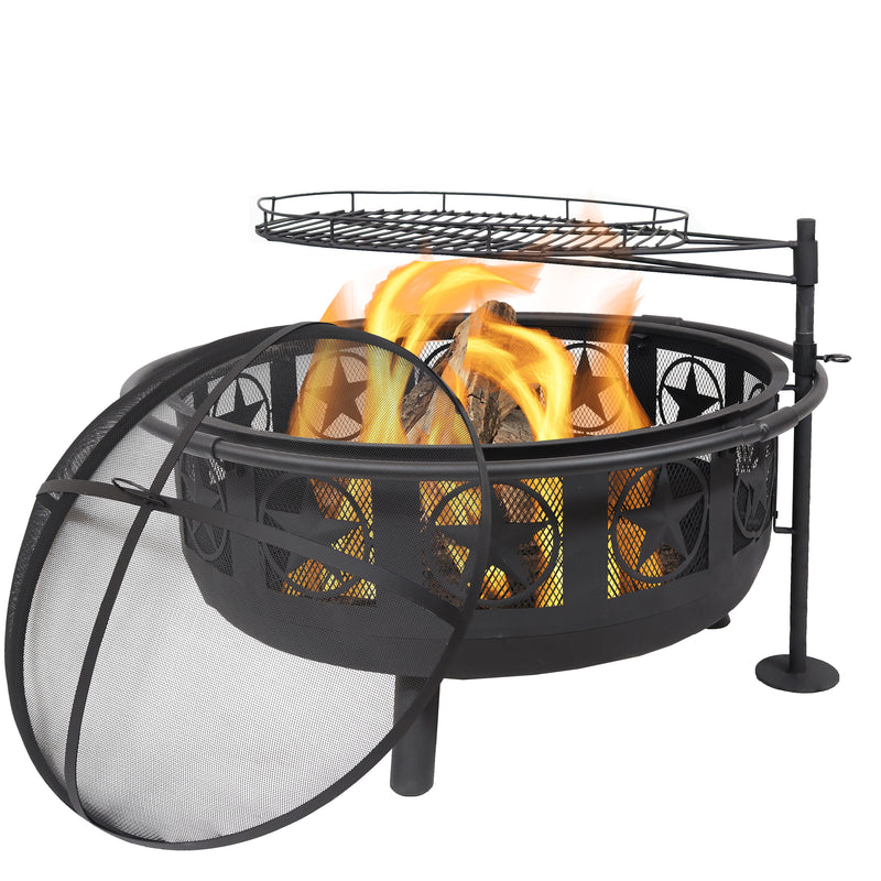 Sunnydaze 30-Inch Black All Star Fire Pit with Cooking Grate & Spark Screen