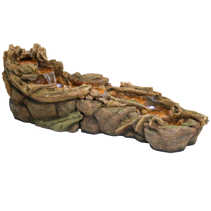 Sunnydaze Flowing Driftwood Falls Outdoor Fountain with LED Light - 8'