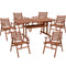 Sunnydaze Meranti Wood with Teak Oil Finish 7-Piece Long Outdoor Dining Table and Chairs Set