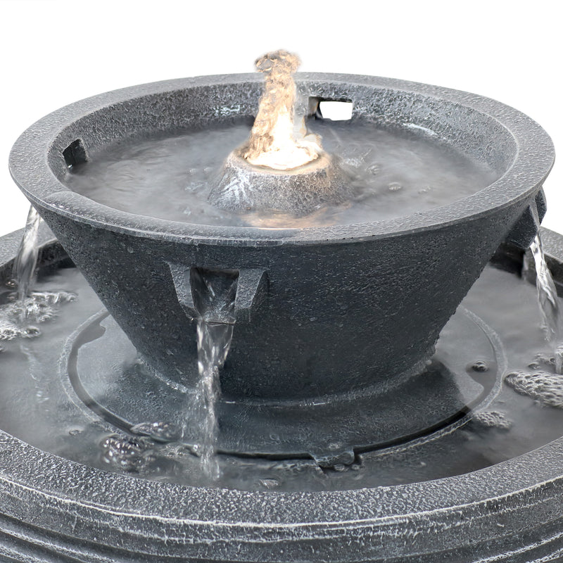 Gray textured surface of tranquil streams 2-tier outdoor fountain