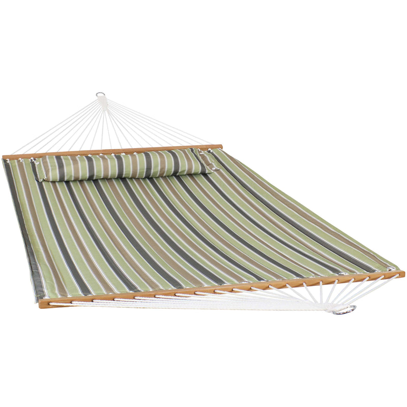 Sunnydaze 2-Person Fabric Spreader Bar Hammock and Pillow with Modern Pattern