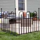 2-piece Strasbourg-style fence panels placed in grass connected to create a border around a backyard patio