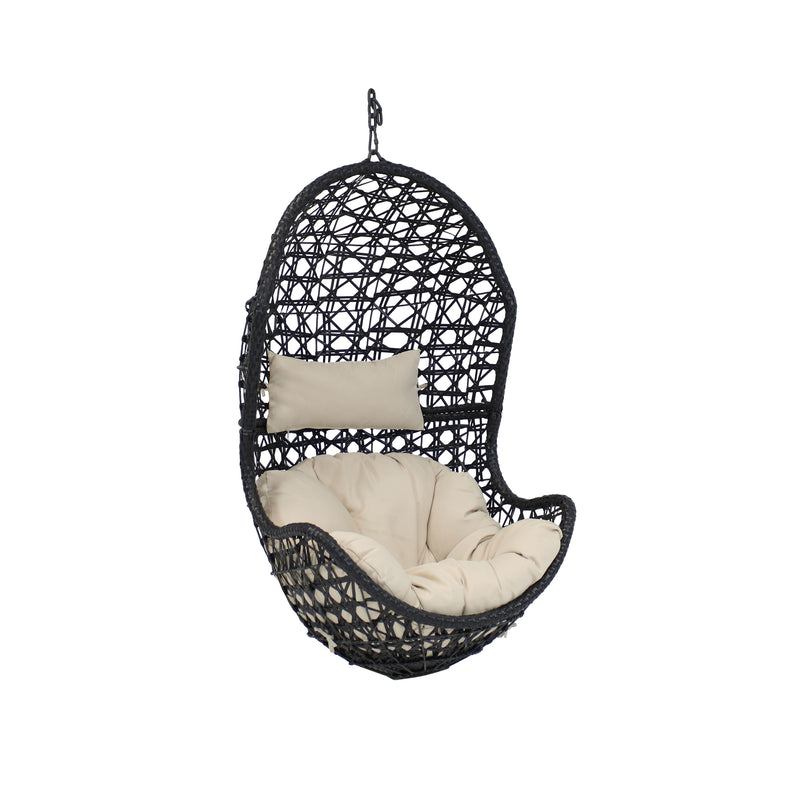 Sunnydaze Cordelia Hanging Egg Chair, Resin Wicker, Large Basket Design, Outdoor Use, Includes Cushion