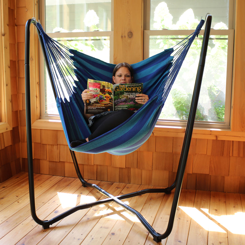 Sunnydaze Decor Hanging Hammock Chair Swing with Space-Saving Stand - Beach Oasis