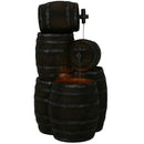 Sunnydaze Stacked Rustic Whiskey Barrel Outdoor Fountain with Lights - 29"