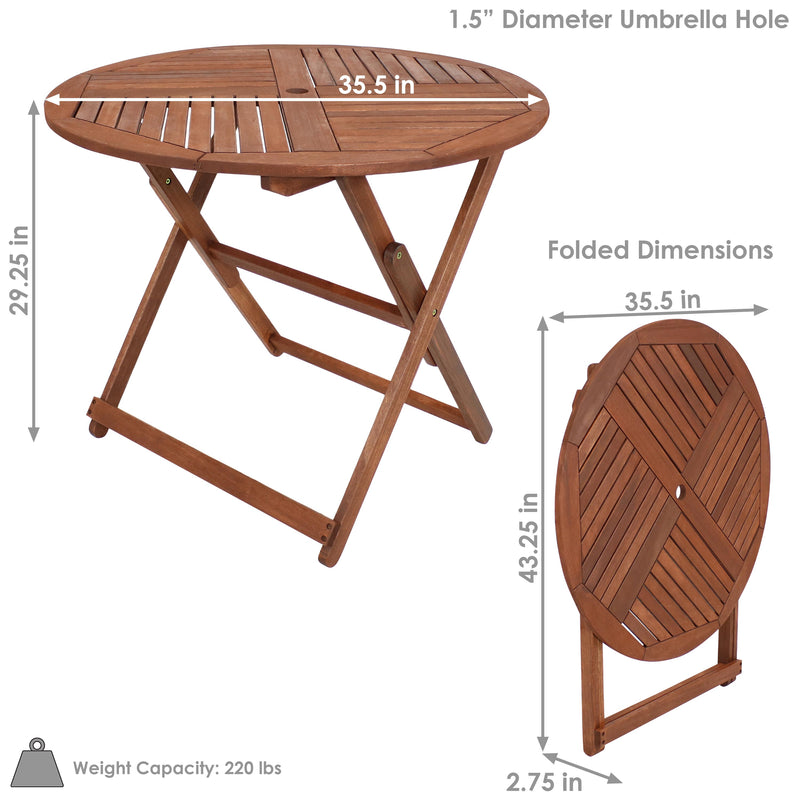 Sunnydaze Meranti Wood Folding 35.5" Round Outdoor Table