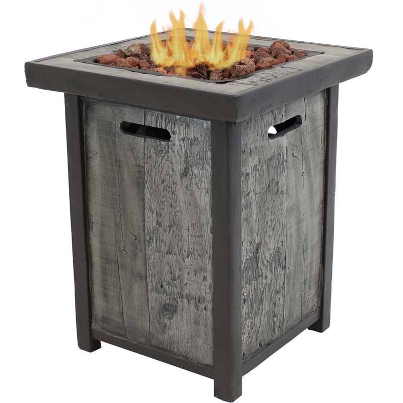 Sunnydaze Outdoor Propane Gas Fire Pit Table with Weathered Wood Look - 25-Inch