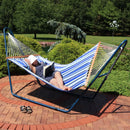 Sunnydaze Quilted 2-Person Hammock and Universal Blue Steel Stand Catalina Beach
