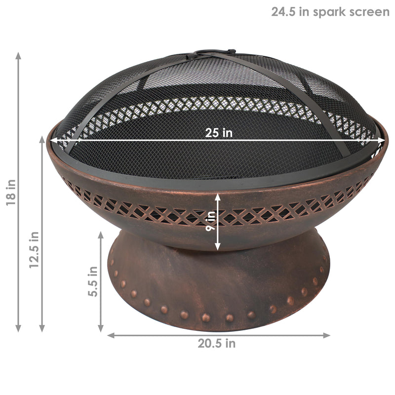 Sunnydaze Chalice Steel Fire Pit with Spark Screen - Copper - 25"