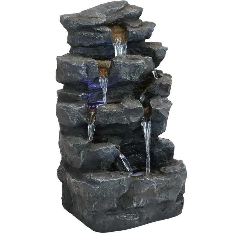 Sunnydaze Grotto Falls Water Fountain with LED Lights - 24-Inch