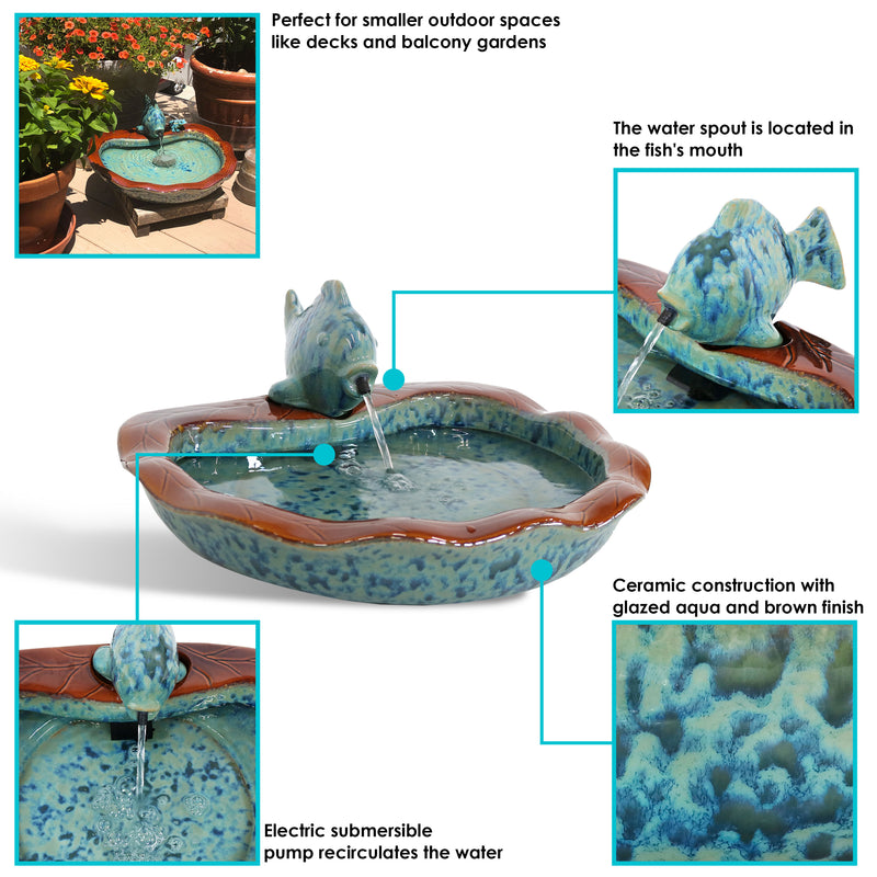 Sunnydaze Glazed Ceramic Fish Outdoor Water Fountain - 7"