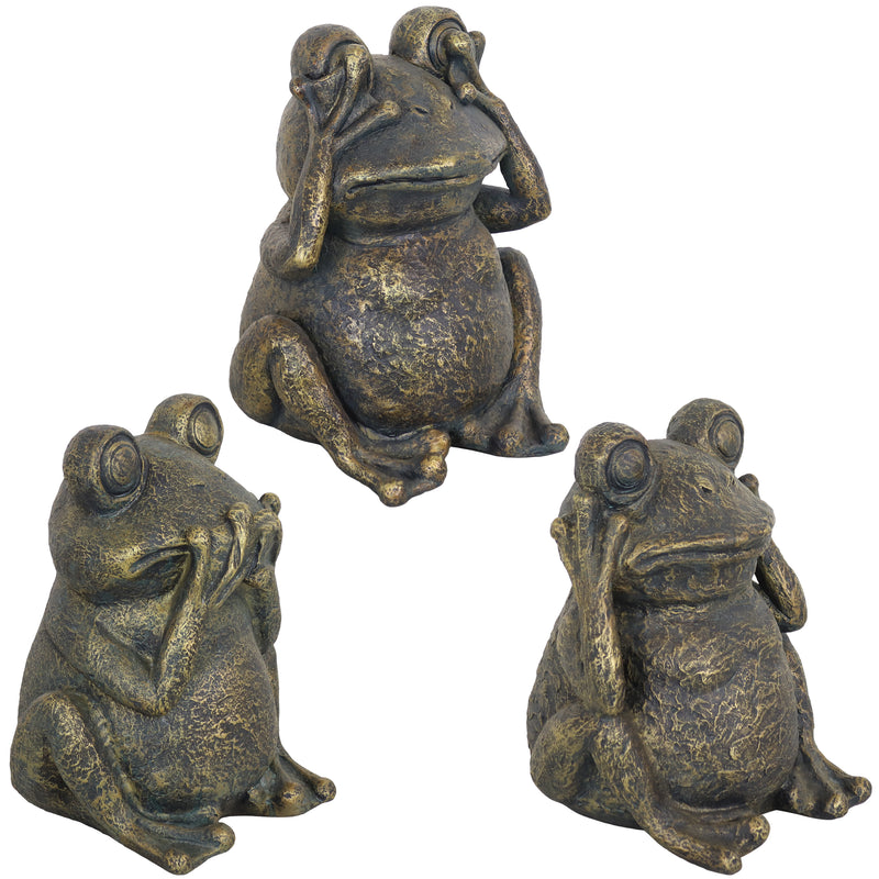 Sunnydaze Hear No Evil, See No Evil, Speak No Evil Frog Trio Statues - 10-Inch