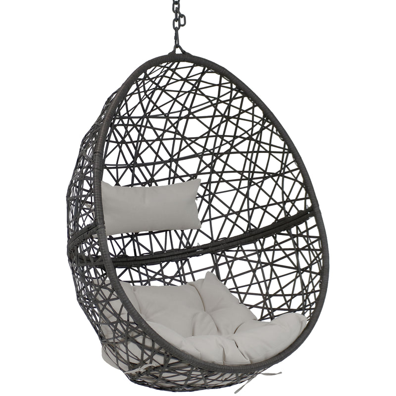 Sunnydaze Caroline Hanging Egg Chair, Resin Wicker, Modern Design, Outdoor Use, Includes Cushion