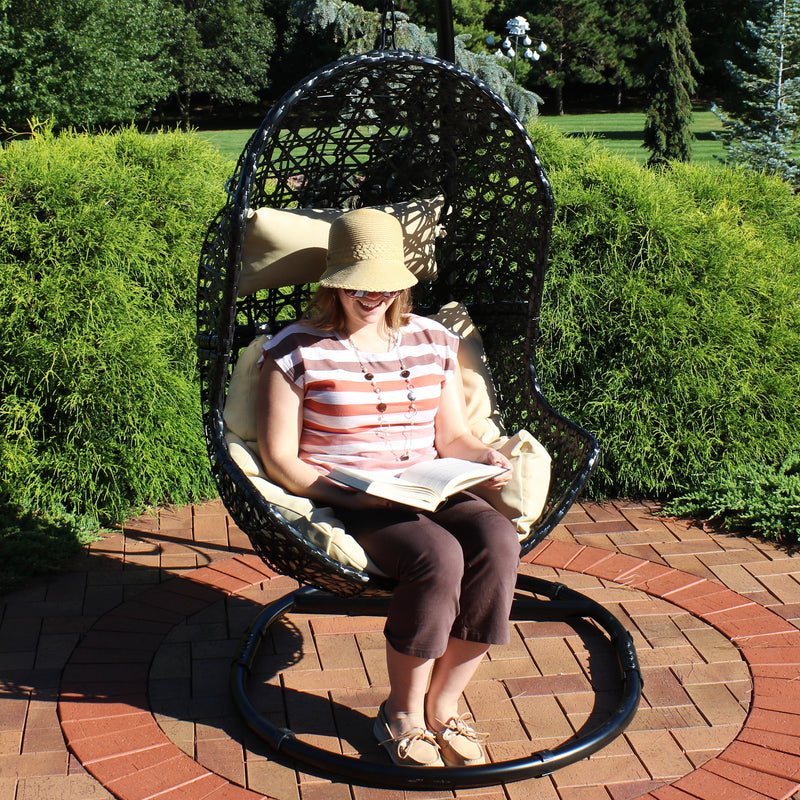 Sunnydaze Lauren Resin Wicker Hanging Egg Chair with Cushion