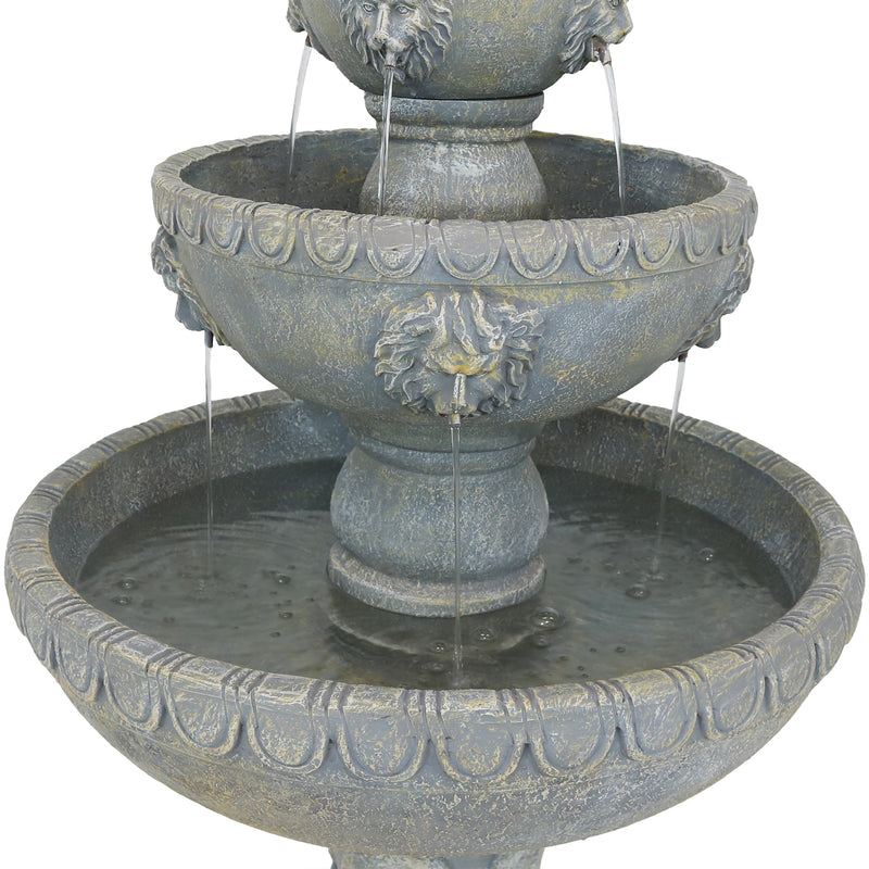 Sunnydaze 4-Tier Lion Head Outdoor Water Fountain with Electric Pump