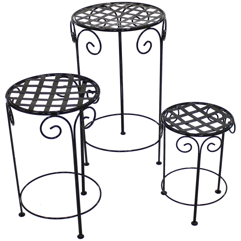 Sunnydaze Metal Iron Plant Stand with Scroll Design - Set of 3 - Black
