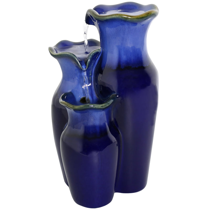 Sunnydaze Blue Glazed Pitchers Ceramic Tabletop Fountain - 11-Inch
