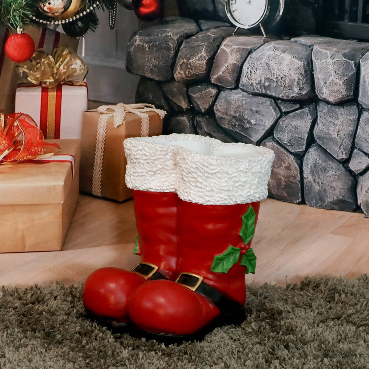 Hand-Painted Santa Boot  Handmade Concrete Christmas Decor – The