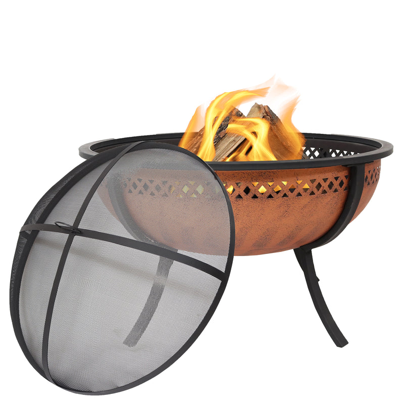 Sunnydaze 32" Steel Fire Pit Bowl with Crossweave Border Cutout