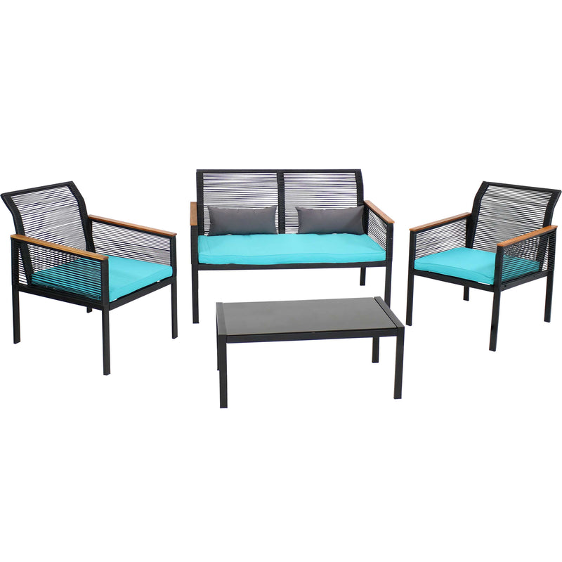 Sunnydaze Coachford 4-Piece Black Resin Rattan Outdoor Patio Furniture Set