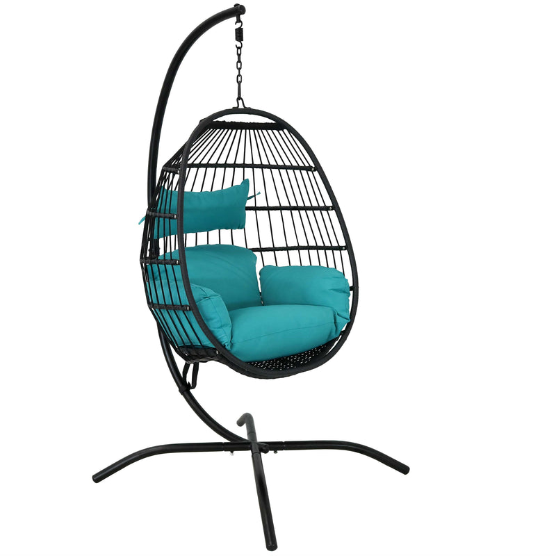 Sunnydaze Dalia Outdoor Hanging Egg Chair with Stand and Seat Cushions - 81-Inch