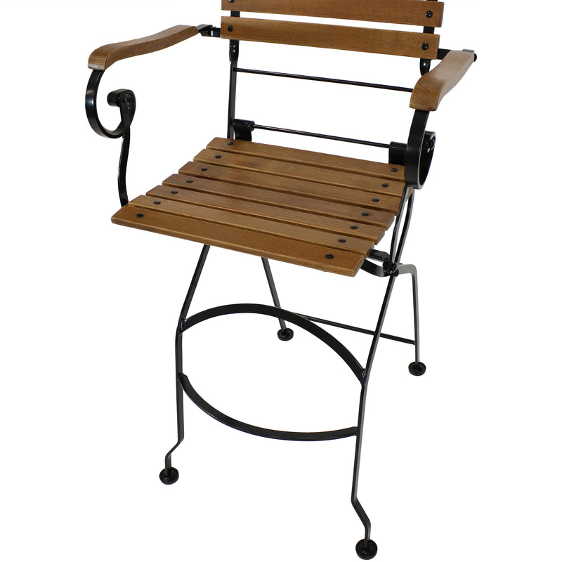 Sunnydaze Deluxe European Chestnut Folding Bistro Bar Chair with Arms
