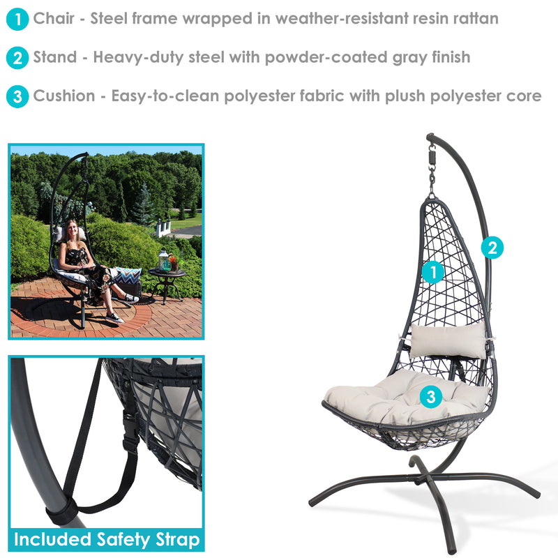 Sunnydaze Phoebe Hanging Egg Chair with Stand and Seat Cushions