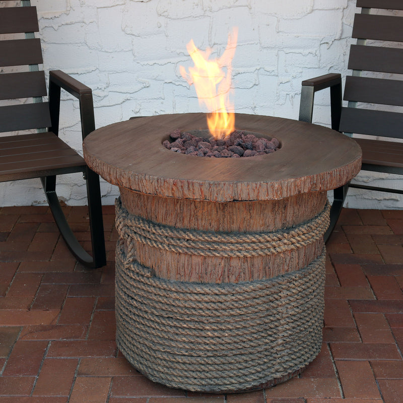 Sunnydaze 29" Rope and Barrel Propane Gas Fire Pit Table with Lava Rocks