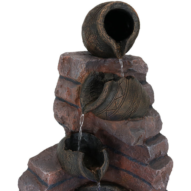 Sunnydaze Crumbling Bricks and Pots Solar Fountain with Battery Backup - 27"