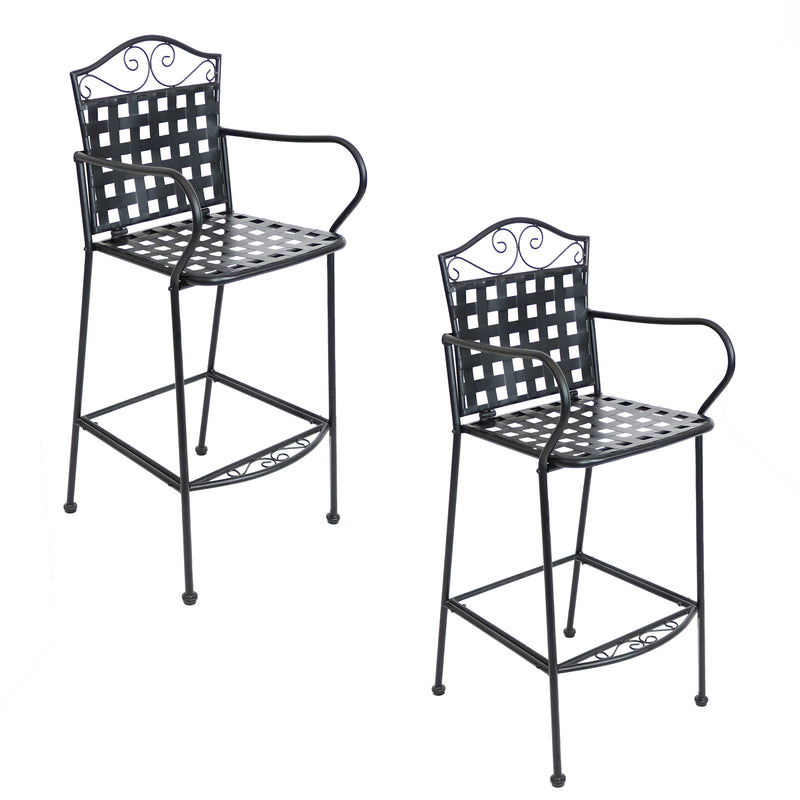 Sunnydaze Outdoor Black Wrought Iron Scrolling Bar Chairs - Set of 2