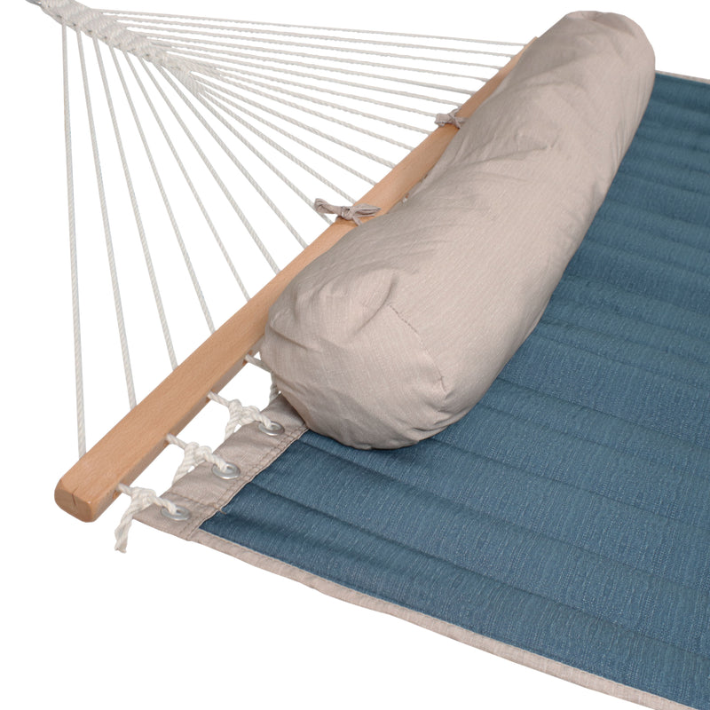 Sunnydaze 2-Person Quilted Hammock with Pillow and Stand - Tidal Wave