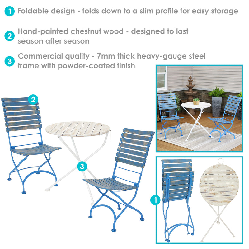 Sunnydaze Café Couleur 3-Piece Wood Folding Bistro Table and Chair Set