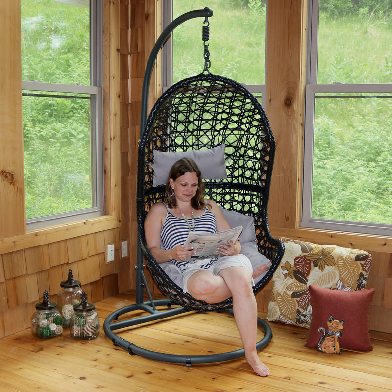 Sunnydaze Cordelia Hanging Egg Chair with Steel Stand and Cushion