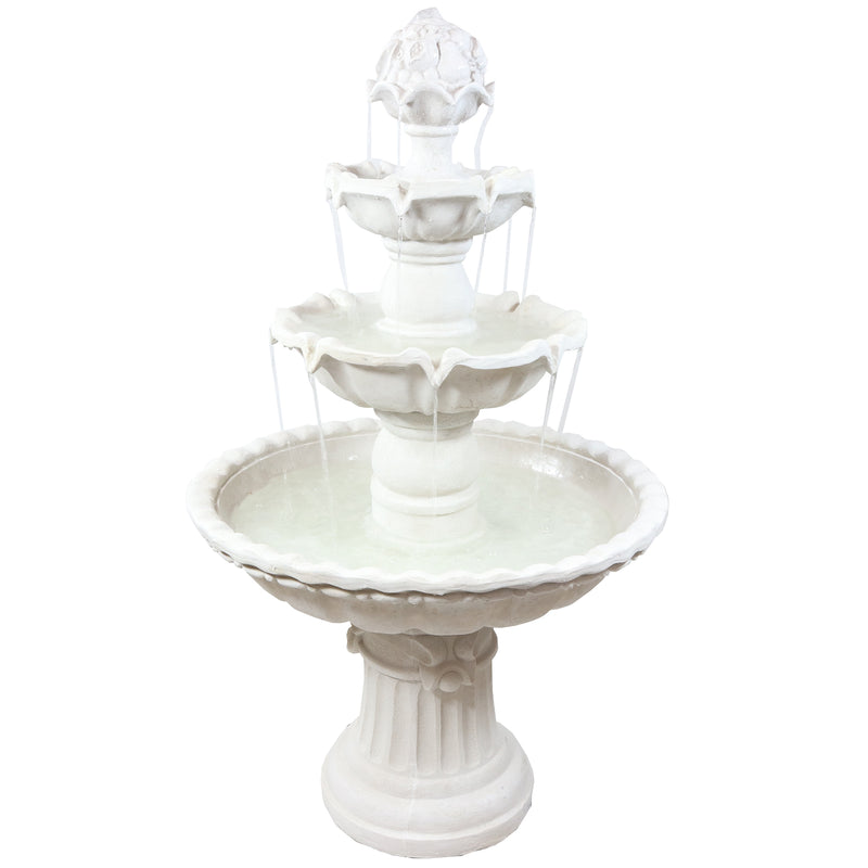Sunnydaze 3-Tier Outdoor Water Fountain with Fruit Top - White - 52-Inch
